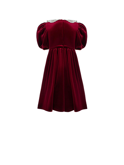 Bordeaux Lace Collar Velvet Girl's Dress, 4 Bordeaux Lace Collar Velvet Girl's Dress, 4