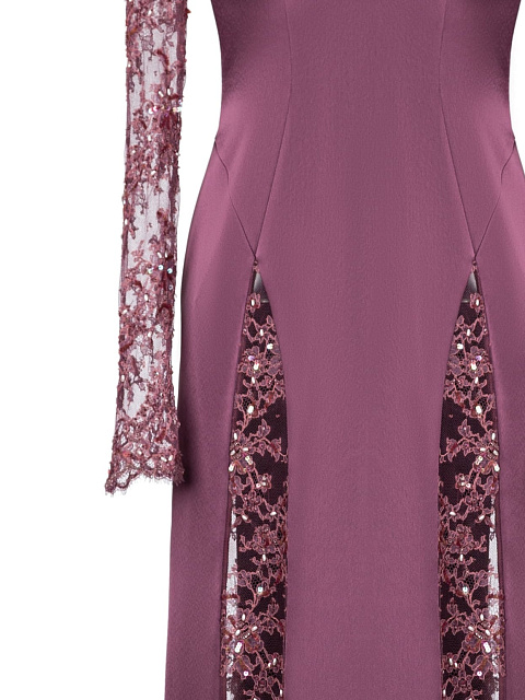 Purple Silk Lace-Paneled Maxi Dress, 3