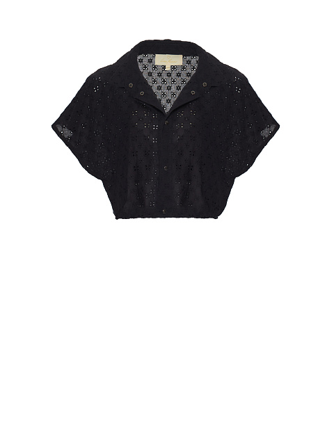 Black Cotton Lace Set Of Bra & Cropped Shirt, 2 Black Cotton Lace Set Of Bra & Cropped Shirt, 2