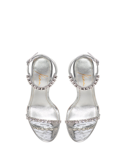 Silver Leather Sandals With Rhinestones, 4