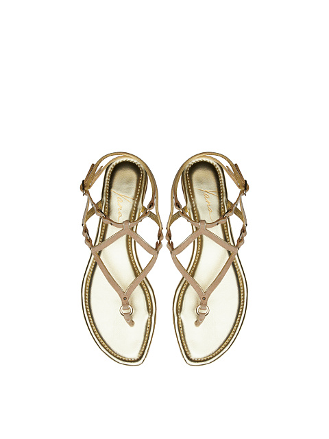 Beige & Gold Suede Sandals, 4