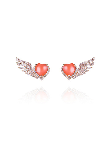 Rose Gold, Diamonds & Heart-cut Corals Studs, 1