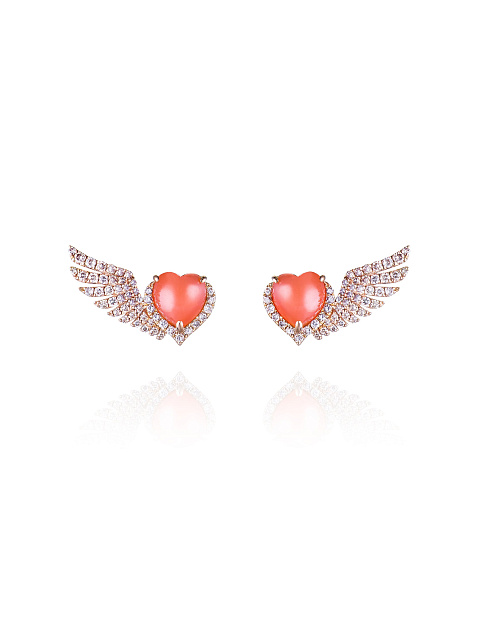 Rose Gold, Diamonds & Heart-cut Corals Studs, 1