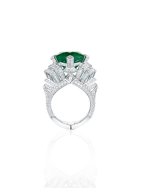 White Gold Emerald Diamond Ring, 6