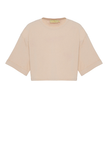 Light beige cropped cotton T-shirt, 1