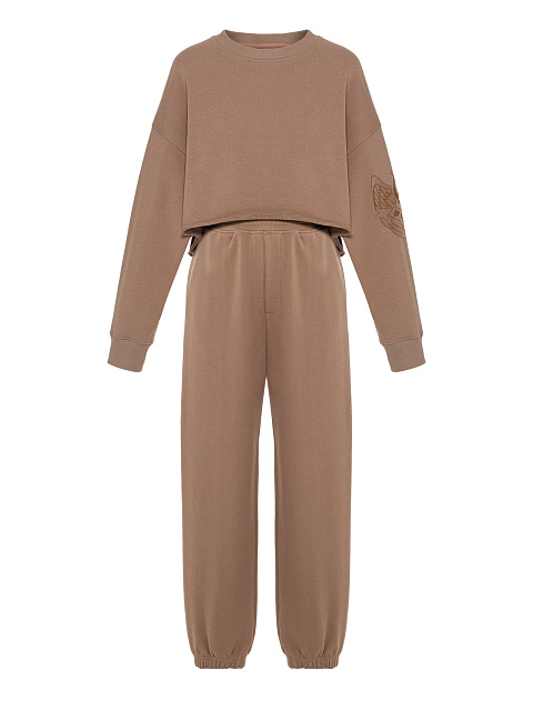 Beige cotton tracksuit with Peace embroidery, 1 Beige cotton tracksuit with Peace embroidery, 1