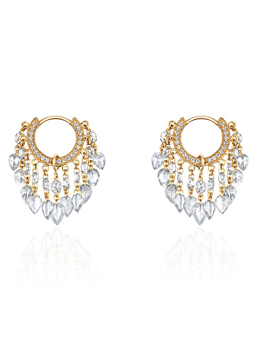 Rose Cut Diamond, Pear Diamond, Round Diamond & Gold Hoop Earrings, 1