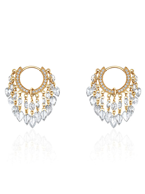 Rose Cut Diamond, Pear Diamond, Round Diamond & Gold Hoop Earrings, 1