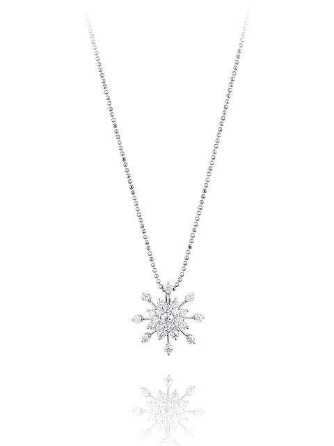 Necklace in white gold with a snowflake-shaped pendant with round-cut diamonds, 1