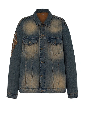 Blue & Beige Beaded Denim Jacket, 1