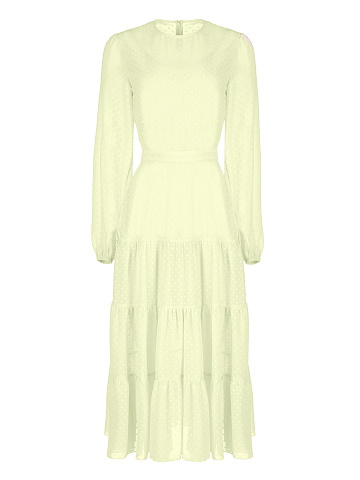 Lemon Yellow Polka Dot Chiffon Midi Dress, 1