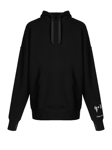 White Back Printed Black Cotton Hoodie, 2