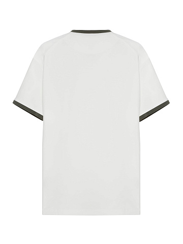 White Oversized T-shirt With Print And Green Piping, 2