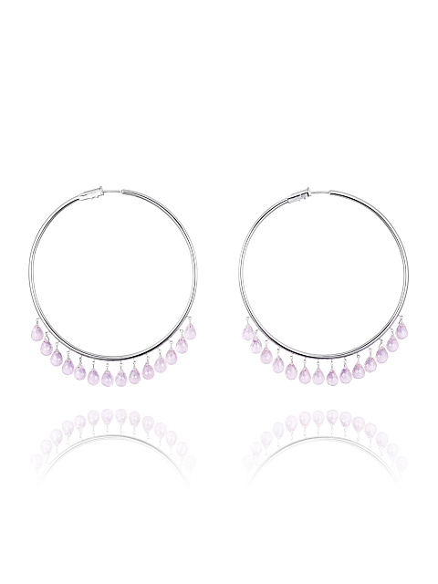 White Gold & Briolette-cut Pink Quartz Hoop Earrings, 1