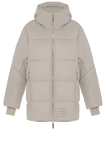 Taupe Unisex Hooded Puffer Jacket, 2