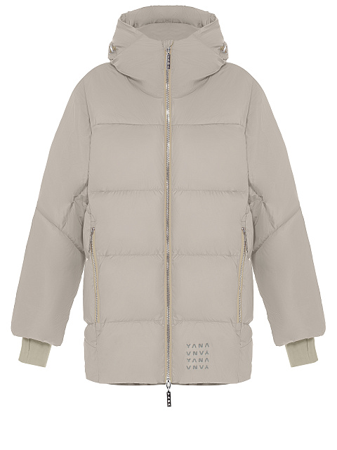 Taupe Unisex Hooded Puffer Jacket, 2