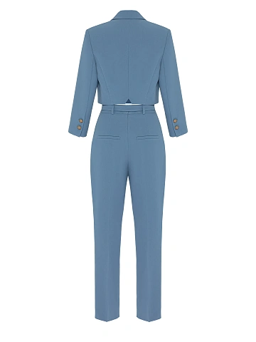 Blue Cropped Jacket & Pants Suit, 2