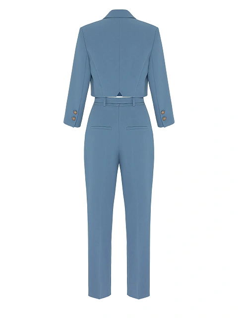 Blue Cropped Jacket & Pants Suit, 2 Blue Cropped Jacket & Pants Suit, 2
