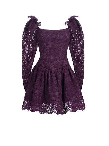 Purple Corded Lace Mini Dress, 1