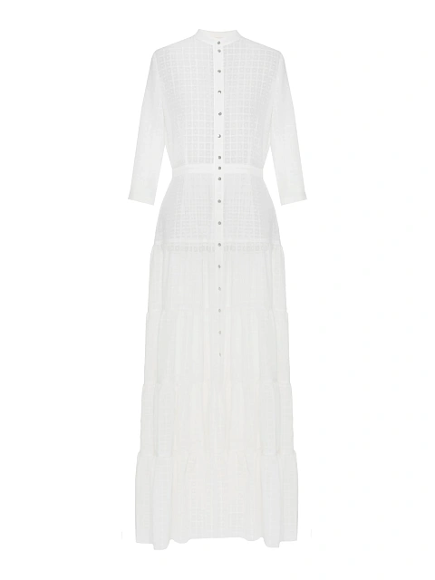 White maxi dress made of textured chiffon, 1 White maxi dress made of textured chiffon, 1