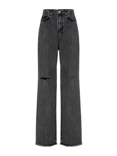 Dark Grey Fringed Cotton Jeans, 1