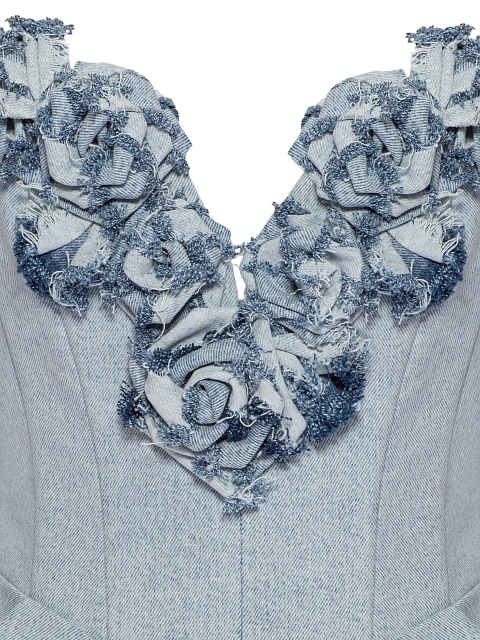 Light Blue Washed Denim Rose Mini Dress, 4 Light Blue Washed Denim Rose Mini Dress, 4