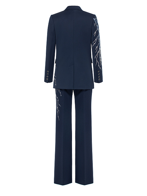 Blue Rhinestones Wool Pant Suit, 3
