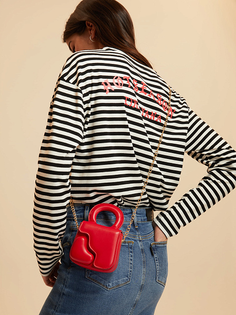 Black and white cotton striped top with red print, 7 Black and white cotton striped top with red print, 7