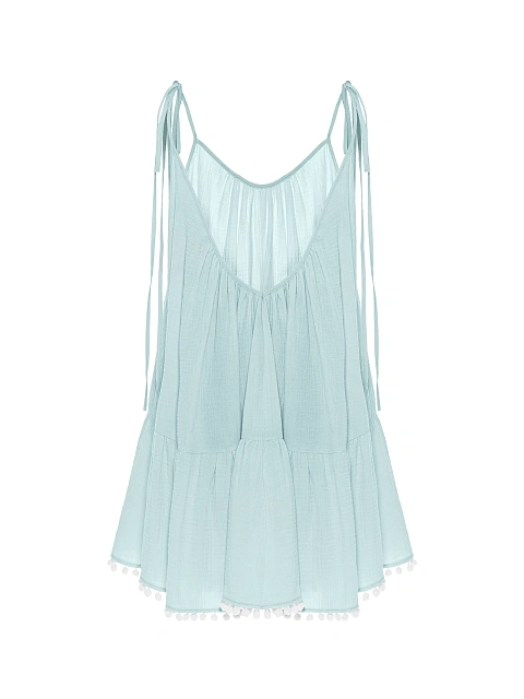 Light Blue Open Back Muslin Mini Dress, 2 Light Blue Open Back Muslin Mini Dress, 2
