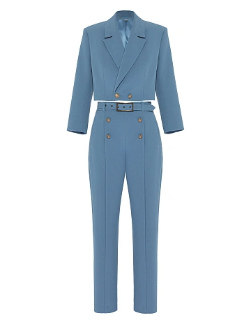 Blue Cropped Jacket & Pants Suit, 1