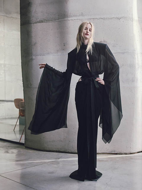 Black chiffon bodysuit blouse with lace, 2