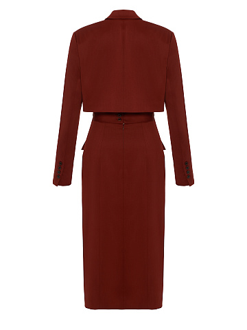 Bordeaux Wool Midi Skirt Suit, 2