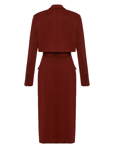 Bordeaux Wool Midi Skirt Suit, 2