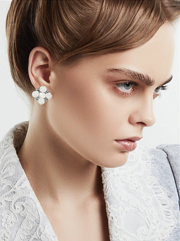 Mother of Pearl, Topaz Pear & White Gold Earrings, 2