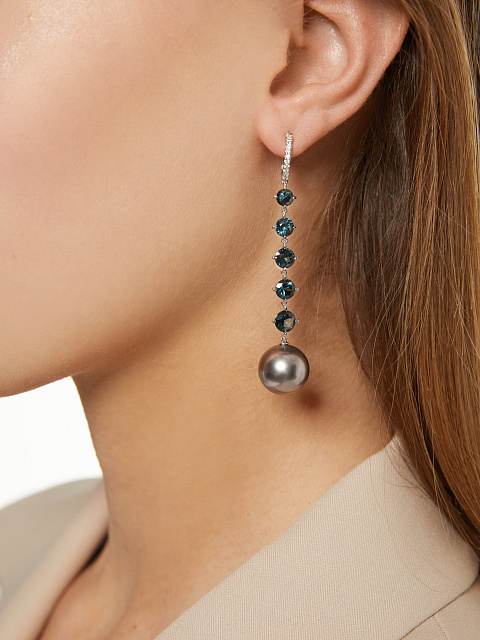 White gold earrings with pearls and spinels in dégradé shades, 7