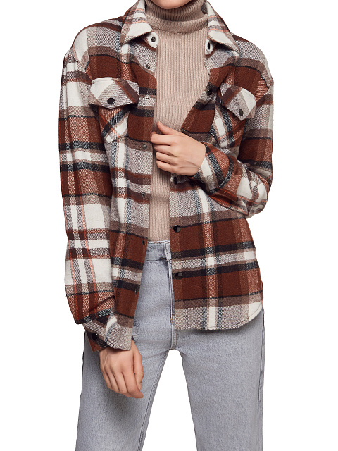 Brown Checked Wool Overshirt, 4