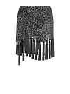 Серая юбка-мини из шелка с леопардовым принтом и бахромой
