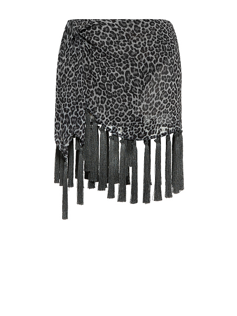 Grey Leopard Silk Wrap Mini Skirt, 1