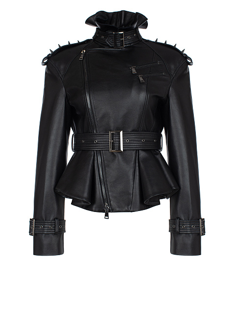 Spiked Black Leather Biker Jacket, 4