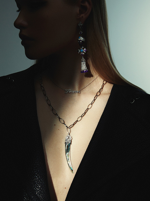 Black Gold, Mother-of-pearl & Grey Diamonds Necklace, 2