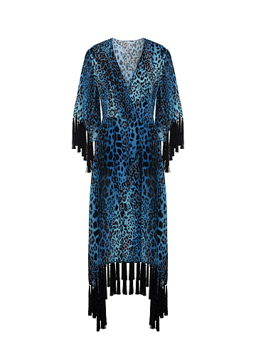 Blue Tunic With Leopard Print And Fringe, 1