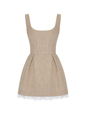 Beige Cotton Mini Dress, 1