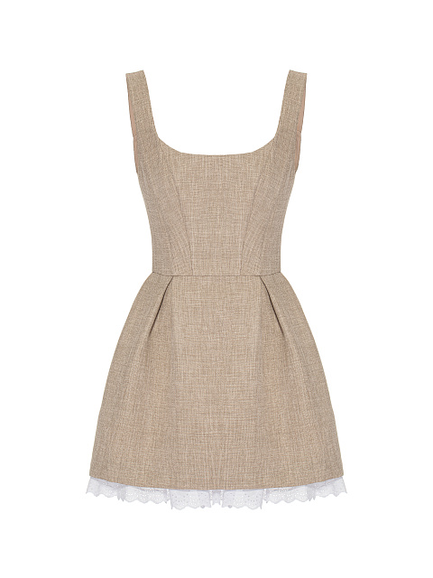 Beige Cotton Mini Dress, 1 Beige Cotton Mini Dress, 1