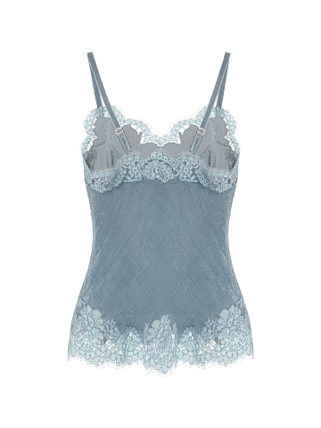 Light Blue Lace Trim Velvet Top, 2