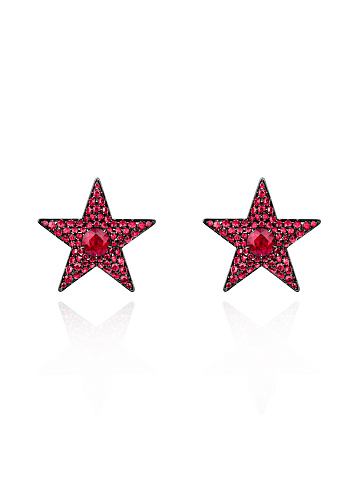 Black Gold & Rubies Star Studs, 1