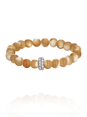 Silver bracelet with mother-of-pearl beads and cubic zirconia, 1