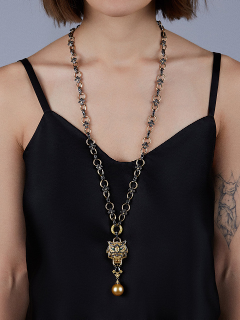 Gold, Diamonds & Pearl Tiger Necklace, 6