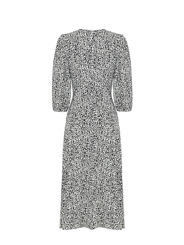 White & Black Printed Lantern Sleeve Midi Dress, 2