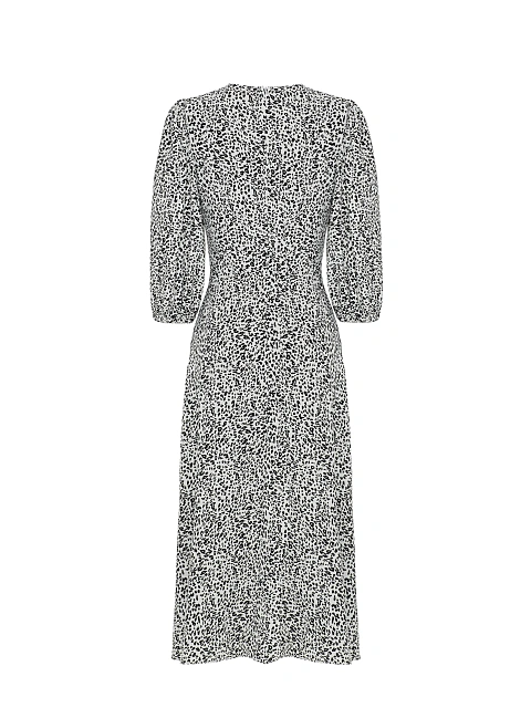 White & Black Printed Lantern Sleeve Midi Dress, 2 White & Black Printed Lantern Sleeve Midi Dress, 2