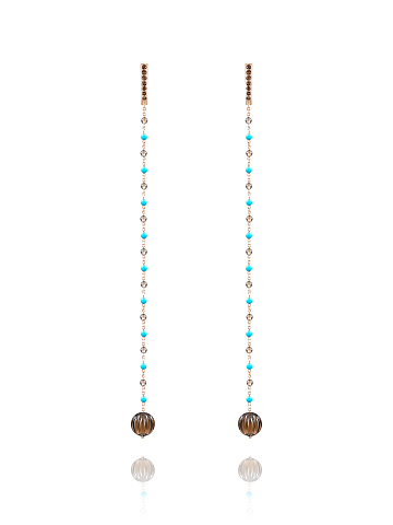 Smoky Quartz, Bead Smoky Quartz, Bead Turquoise & Rose Gold Earrings, 1